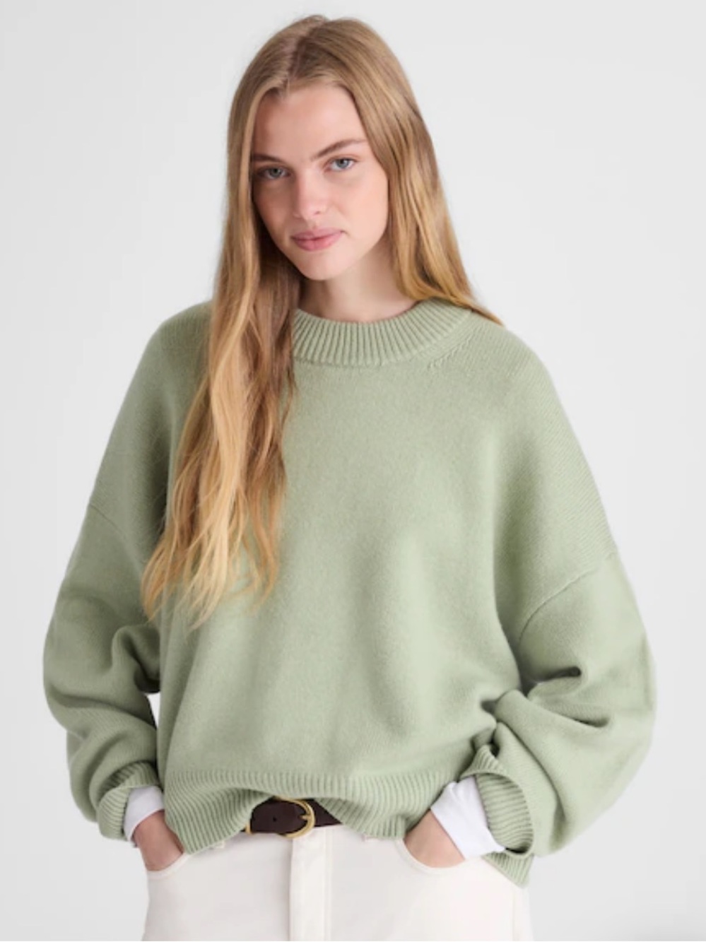 NEW Madewell SoftWool Boxy Crewneck Sweater S Hthr Sea Foam